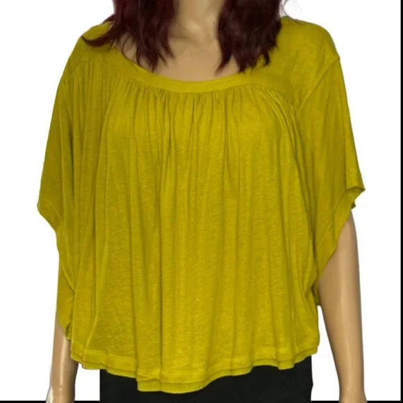 🆕Free People Sunsetter Linen Blend Top Color Golden Meadow  Sz L - Picture 5 of 15